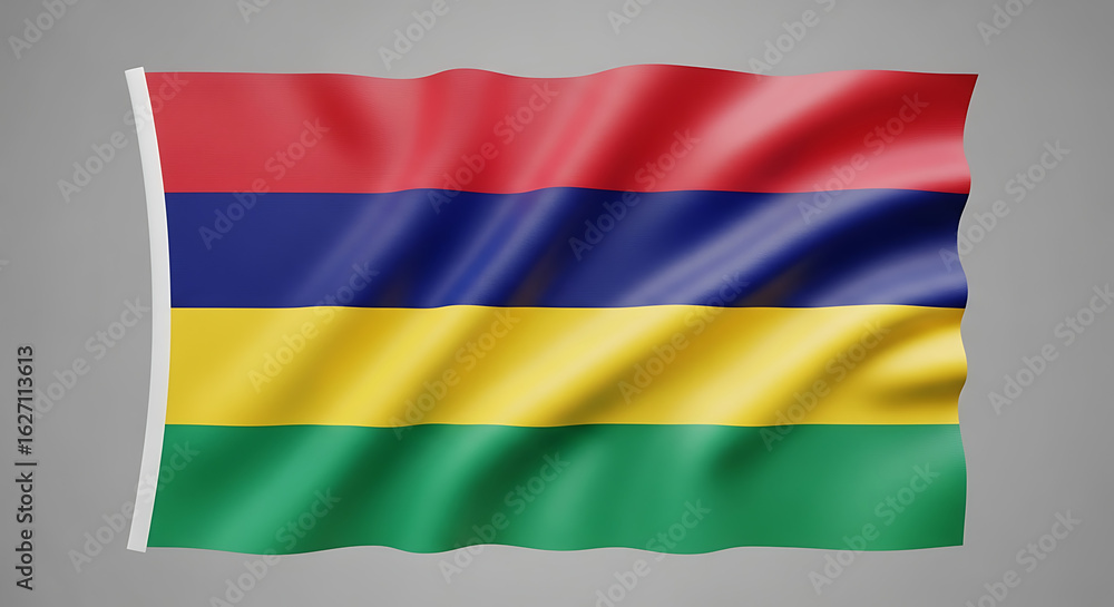 Obraz premium The Vibrant Flag of the Republic of Mauritius Waving in the Wind