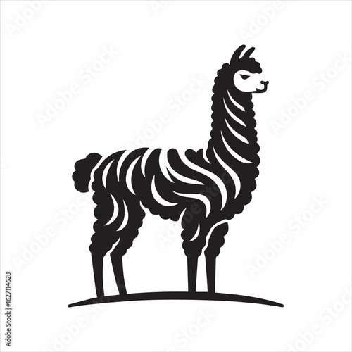 Stylized Black Alpaca Silhouette with Swirling Fleece.