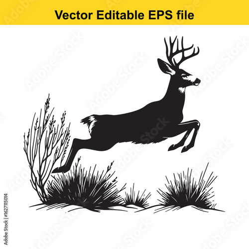 Vector art of jumping deer isolated on white background long horn, , long horn