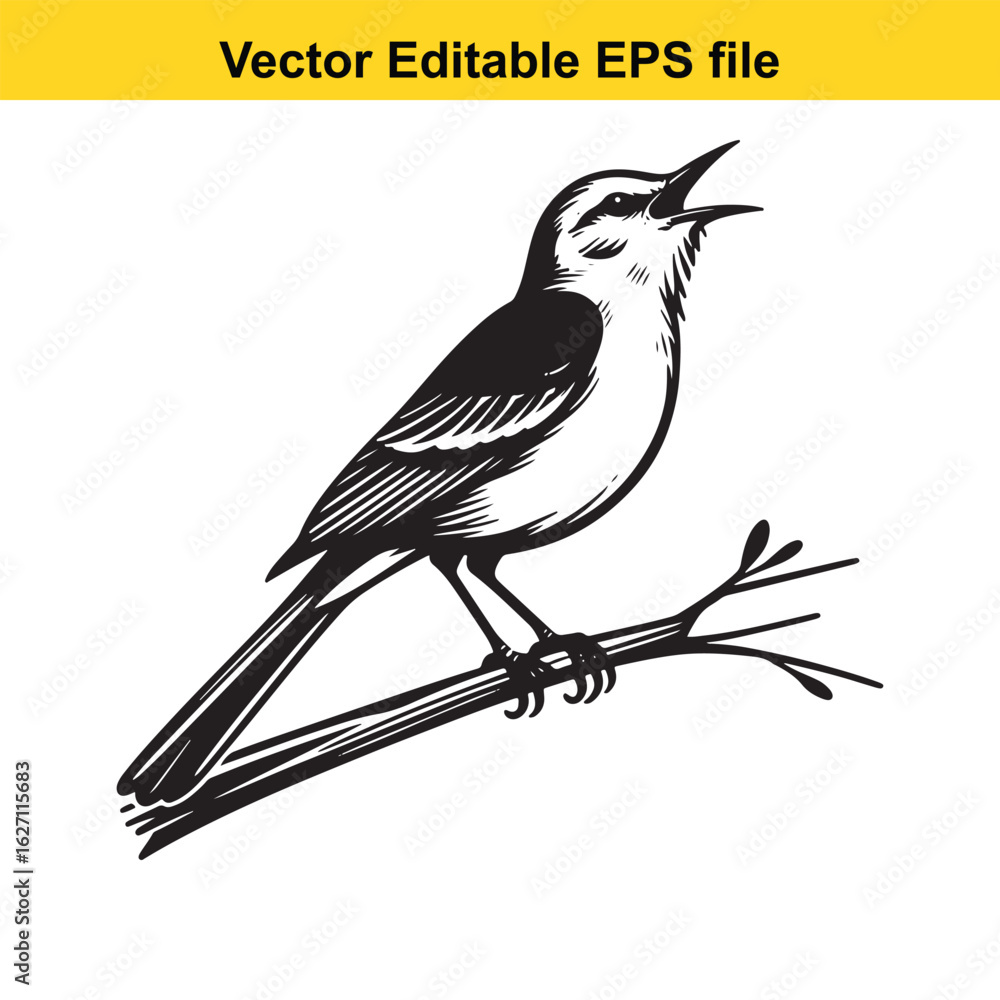 Fototapeta premium Vector art of bird perched on a branch, isolated on white background
