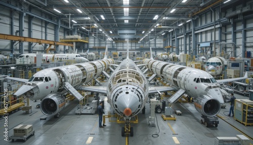 Airplane Manufacturing Facility: Assembly Line of Modern Airliners