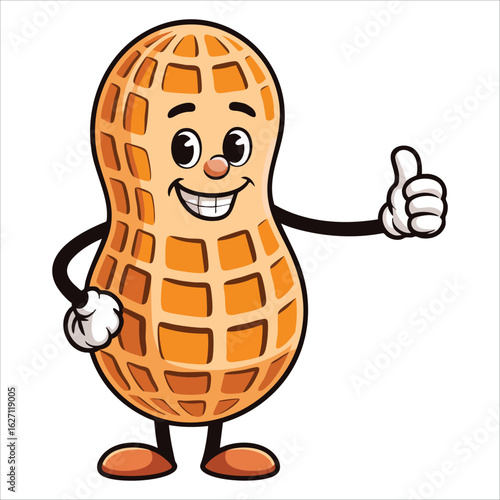 Winking peanut cartoon character giving a thumb up vector illustration isolated on white background ideal for fun food themed and playful designs