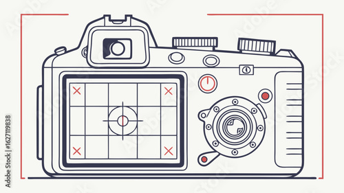 Digital illustration styled as a camera viewfinder overlay, vector camera icon