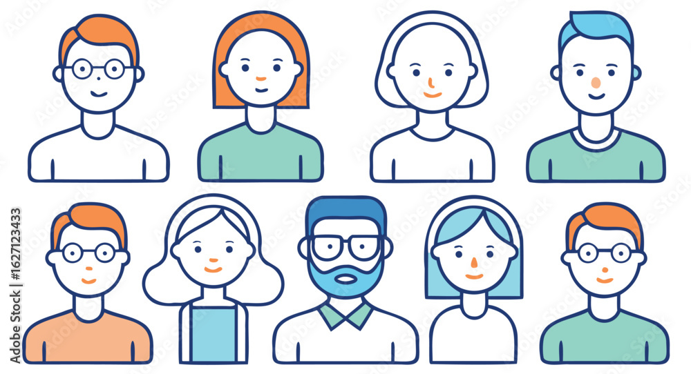 User Avatar Outline Icon – Man and Woman Face on White Background User Avatar Outline Icon – Man and Woman Face on White Background