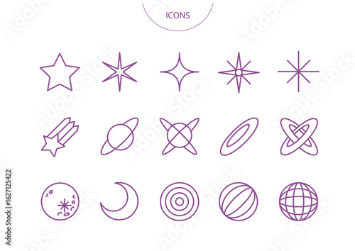 星 宇宙　アイコン ピクトグラム　ベクター イラスト　セット