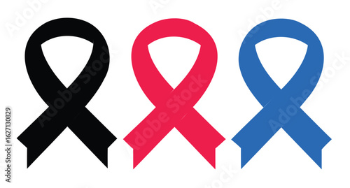 Breast cancer awareness – three kinds of ribbon illustration on white background