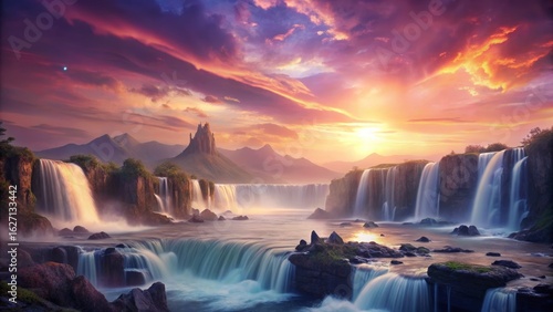 Majestic Waterfalls at Sunset Landscape