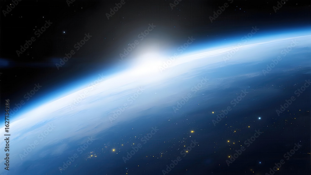 Fototapeta premium Sunrise in space, a ray of sunlight