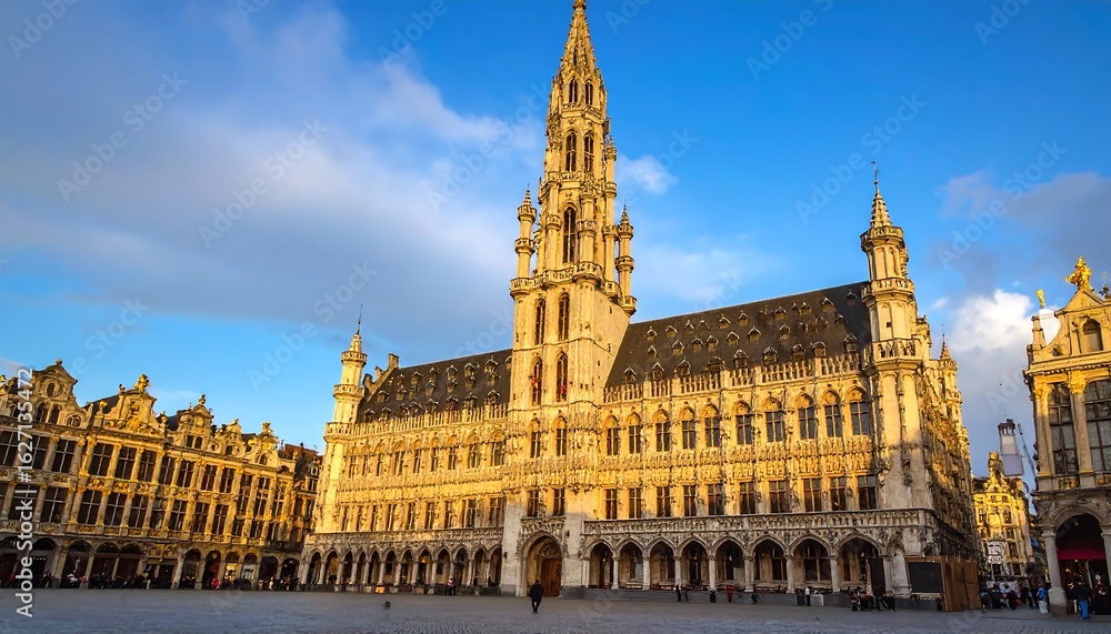 Fototapeta premium Grand Belgian Town Hall at Golden Hour