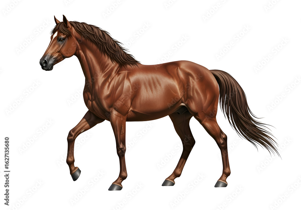 Obraz premium Detailed illustration of a chestnut horse in profile.