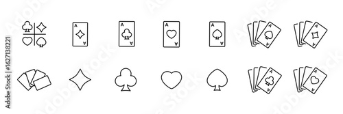 Card game outline icons set – line, minimalist, poker and casino graphics