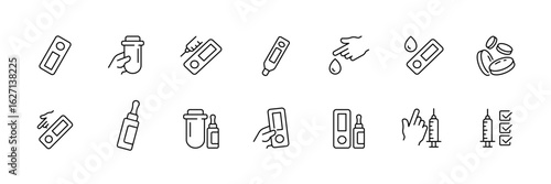 Medical testing outline icons set – line, linear, health diagnostics symbols