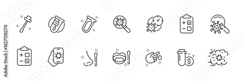 Medical and healthcare outline icons set – linear, line, diagnostic and treatment symbols