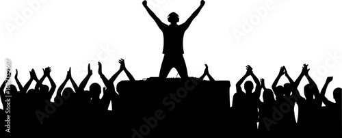 Cheerful crowd applauded the DJ. Applause, a party, a concert. Dancing at the disco 
