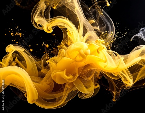 Abstract swirls of golden liquid on black background