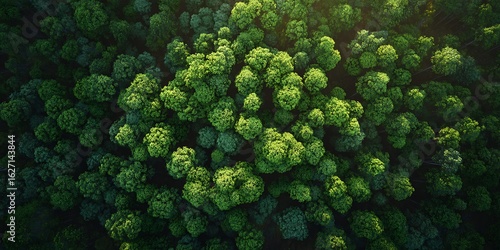 Aerial view of dense green forest canopy