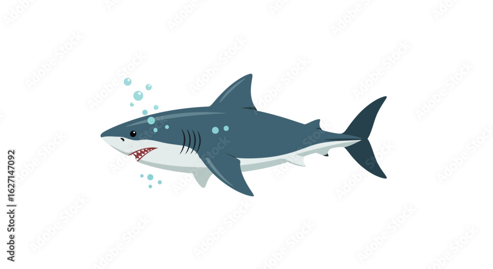 Obraz premium Angry Shark Vector with Bubbles 