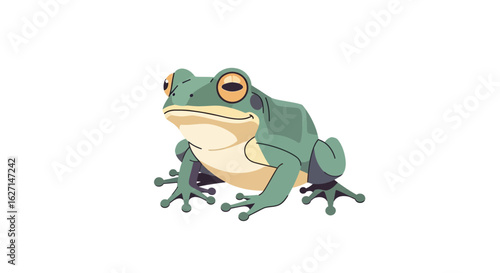 Realistic Cartoon Frog Sitting Vector Illustration
