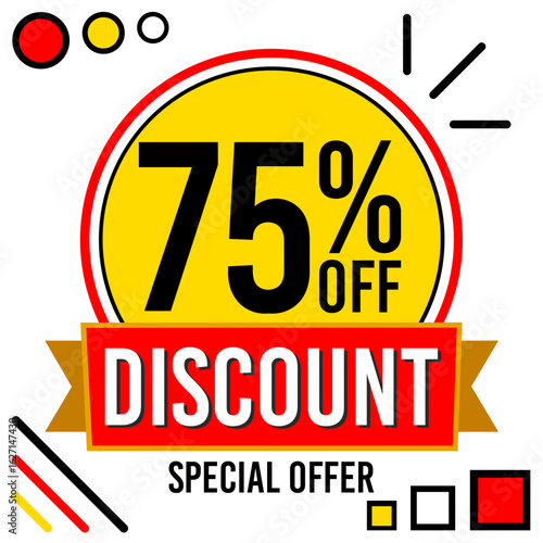 75% off seventy-five percent off 75%off black, yellow, white, gold, golden, red 75 % off promotion, retail, sale, business finance, buy, clearance, money, marketing, economy, discount, gift card.