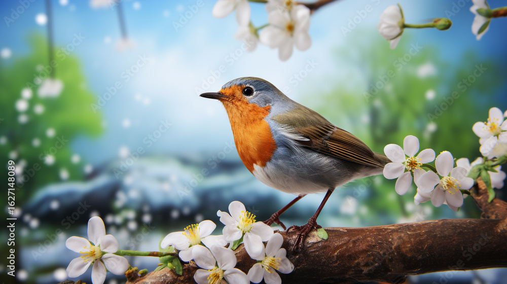 Fototapeta premium robin on a branch HD 8K wallpaper Stock Photographic Image