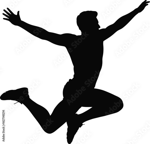 Athletic man jumping with arms outstretched silhouette