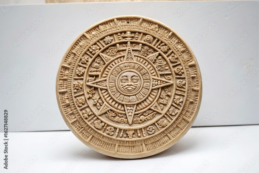 Obraz premium Aztec Sun Stone Calendar Replica Beige Relief Sculpture