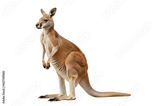 Eastern grey kangaroo standing against a black background.