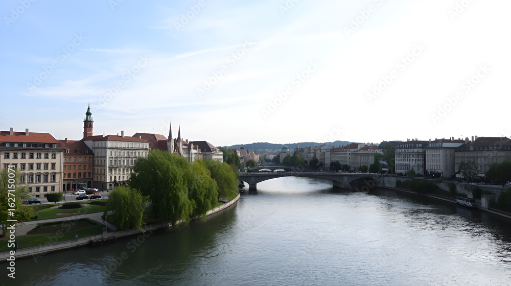 Fototapeta premium View of the Isar river in Munich center city