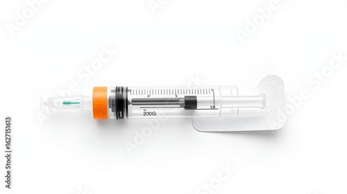 Butterfly I. V. Cannula with an injection port, snap fit cap and suturable wings number 20G And 18G inside blister isolated in White background, Horizontal View.