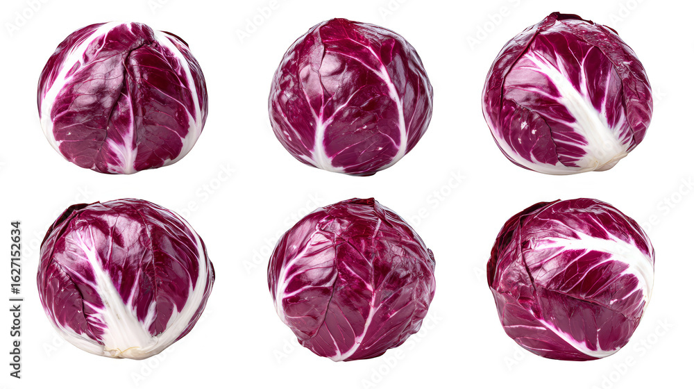 Fototapeta premium Four red and white swirled marbles on a plain background, closeup view four