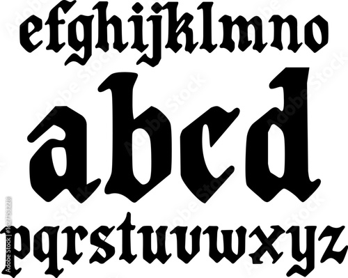 A complete set of gothic blackletter lowercase letters from a to z in a bold, vintage medieval style. Perfect for tattoos, gothic calligraphy, fantasy themes, branding, posters, and logo design.