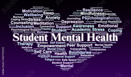 Student Mental Health Word Cloud. Critical Concepts in Emotional and Psychological Wellbeing