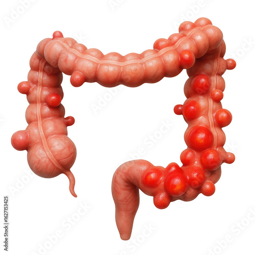 Human Colon Diverticulitis Medical Illustration isolated on a transparent background