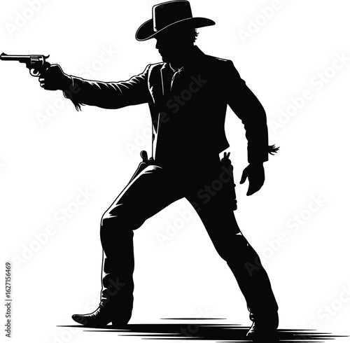 Cowboy aiming revolver western silhouette
