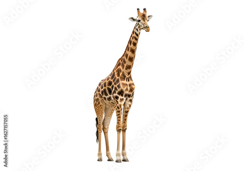 Full view of a giraffe against a black background.