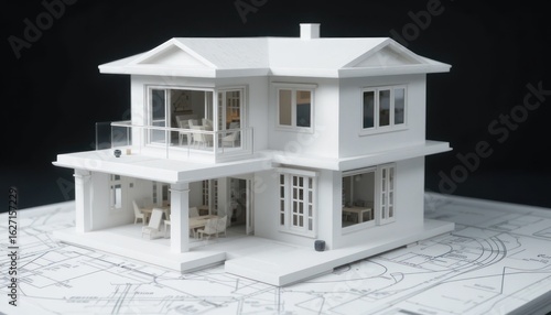 Architectural Model Home Design on Blueprint