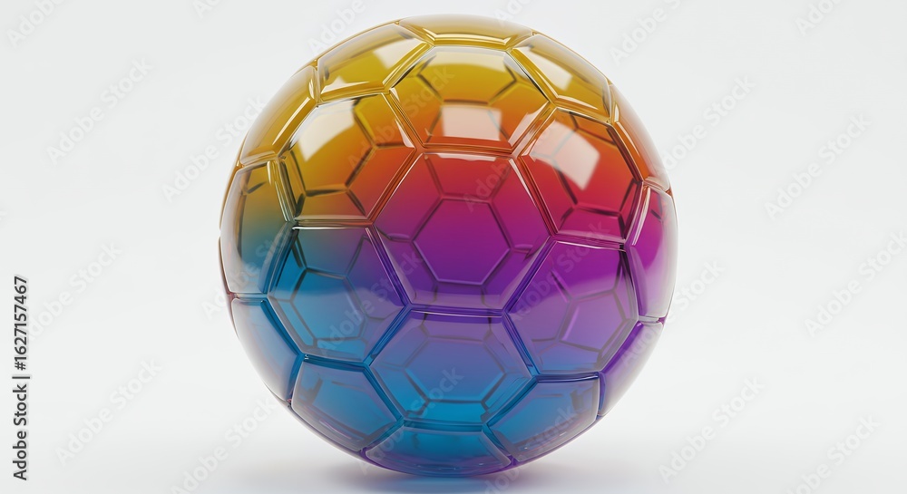 Naklejka premium Digital illustration of a colorful soccer ball with a geometric pattern isolated on white background