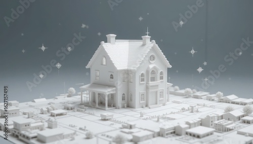 White House in Miniature Town under Starry Sky
