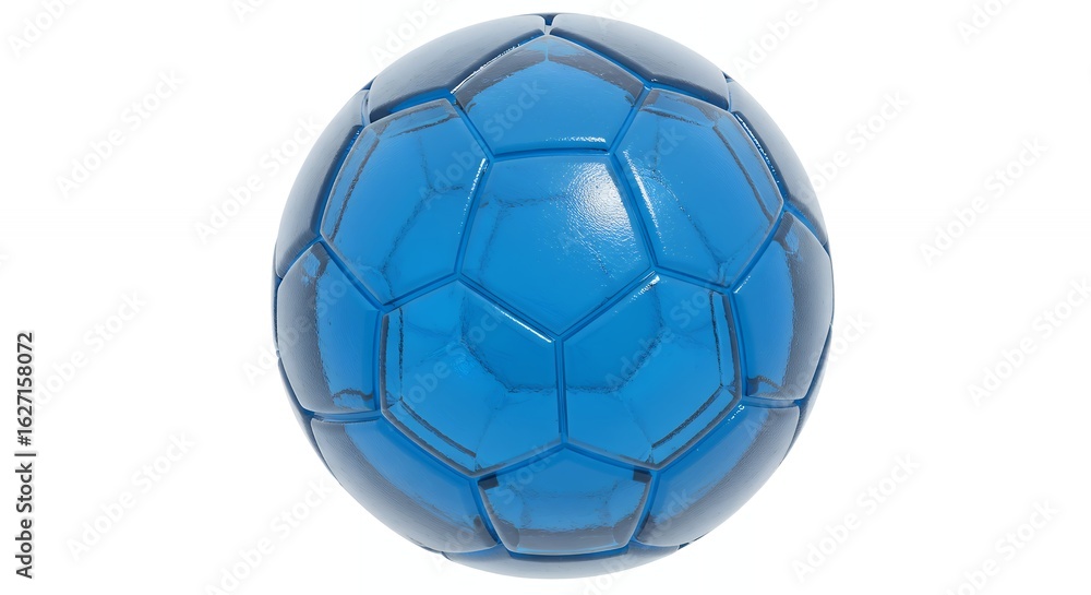 Fototapeta premium Isolated blue soccer ball with geometric panels on white background