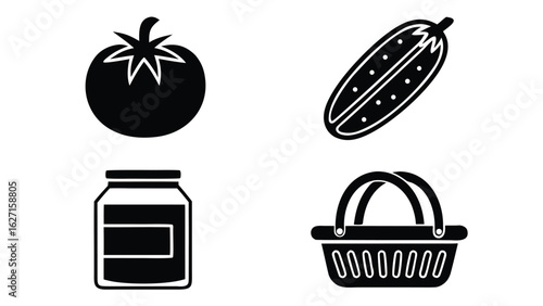 Tomato cucumber jar shopping basket food