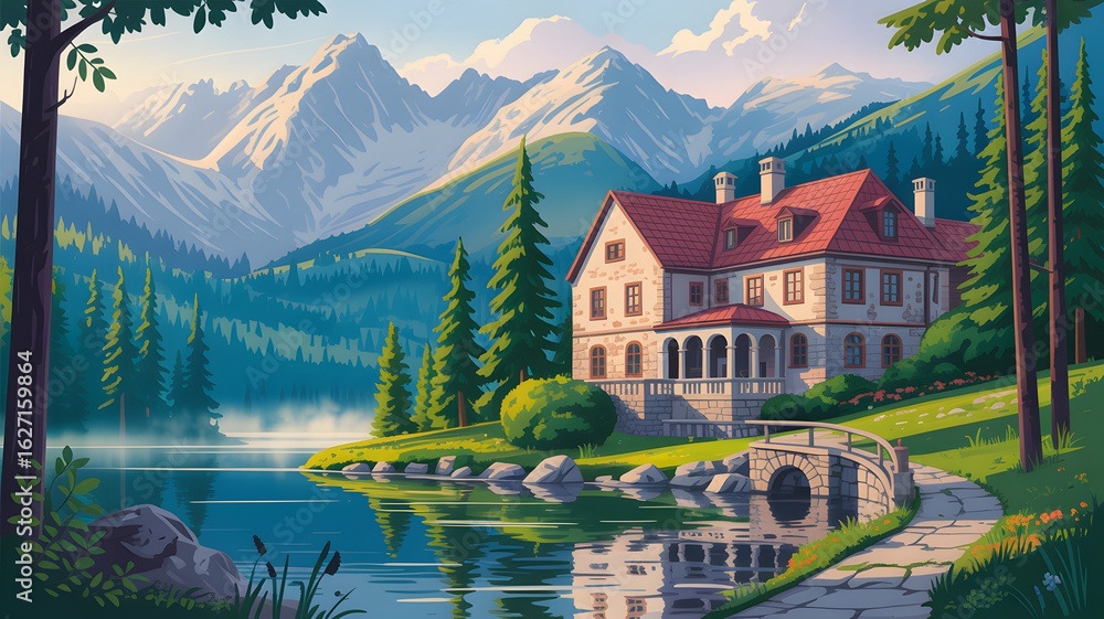 Fototapeta premium A house on the side of a lake