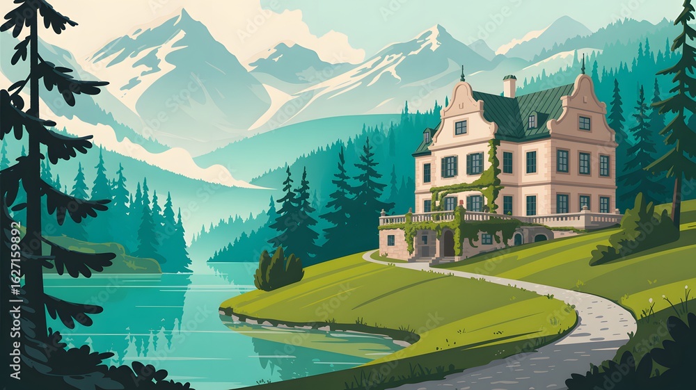 Fototapeta premium A house on the side of a lake