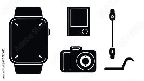 Smartwatch camera music player and charging cable electronics