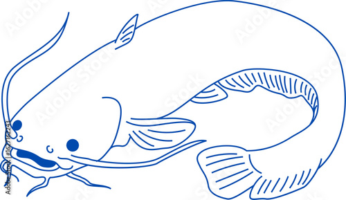 Catfish line art vector on white background. big head Catfish drawing art logo design. 
