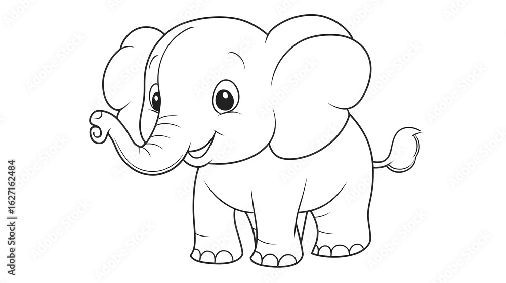 Adorable Cartoon Baby Elephant Line Drawing Adorable Cartoon Baby Elephant Line Drawing