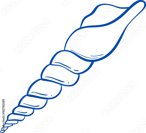 Long spiral seashell icon. long spiral seashell vector drawing. Nautical Icon - Spiral Shell. Long Conch Seashell On A Transparent Base
