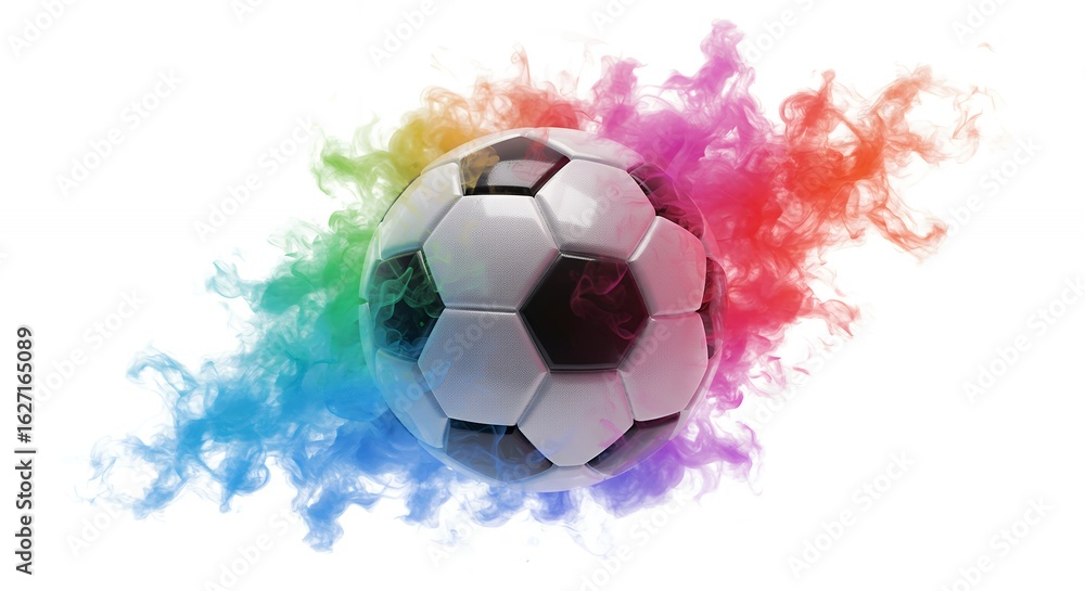 Naklejka premium Soccer ball with colorful smoke explosion concept sport design