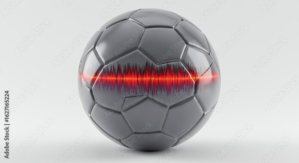 Fototapeta premium Soccer ball with red illuminated line against white background