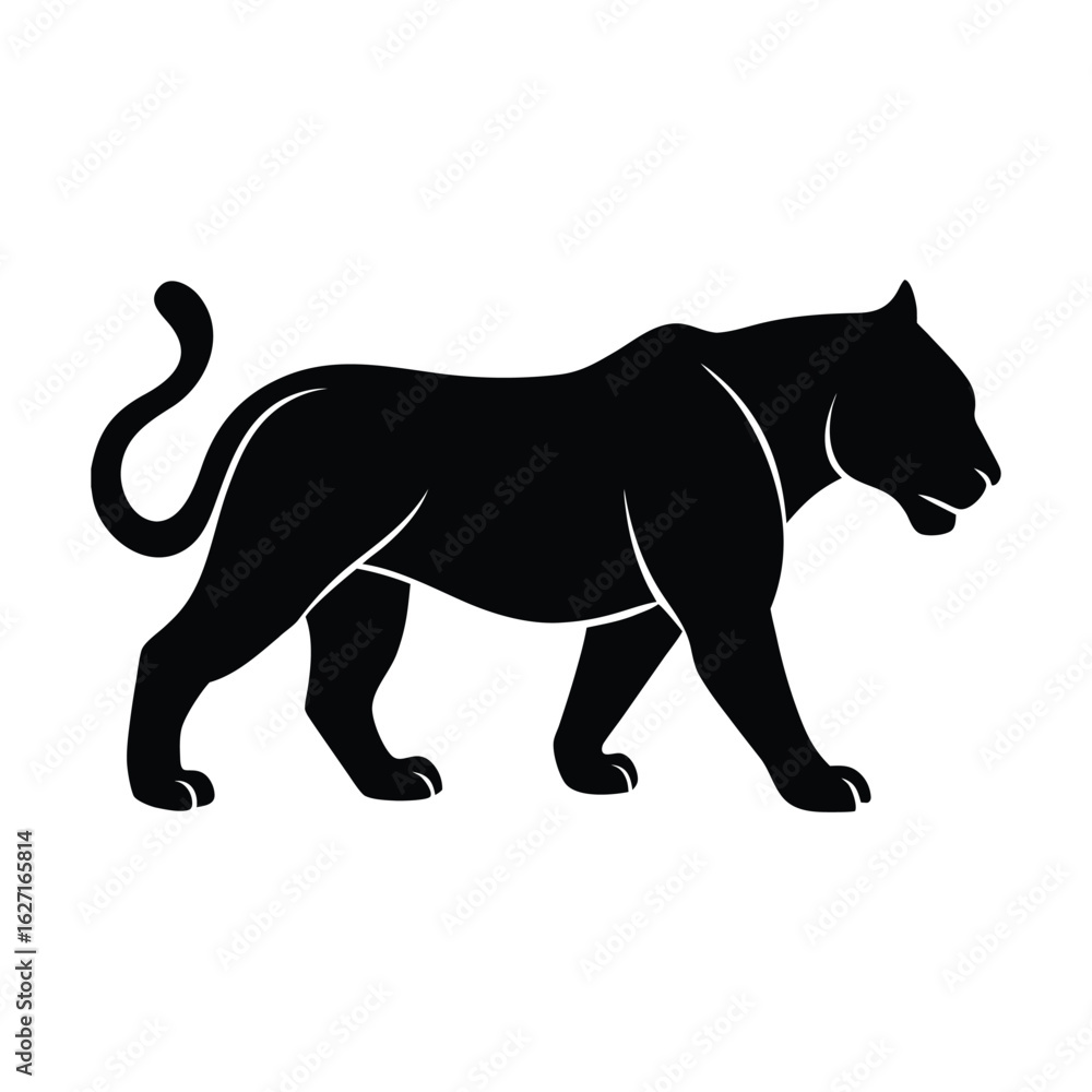 Obraz premium Black panther silhouette walking profile view on white background big cat feline