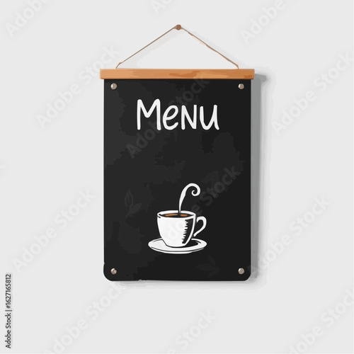 Illustration of a menu board featuring a coffee cup representing café culture and dining concept

